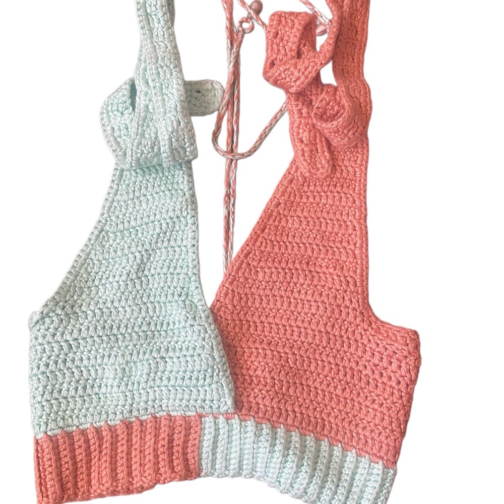 Crochet Halter Tops in Mint and Coral